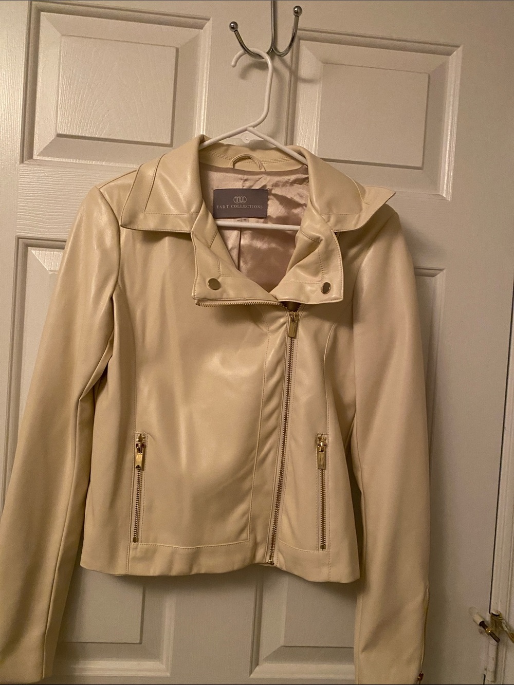 Tart Collections Cream Faux Leather Moto Jacket with Gold Hardware